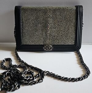 Chanel Black & White Stingray-Textured Boy Bag